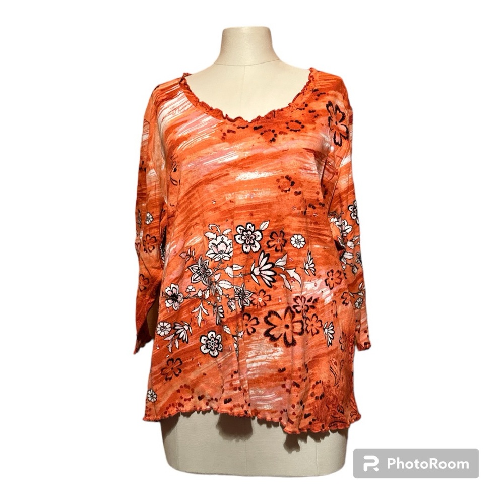 Requirements 2X 100% cotton multicolor floral print top